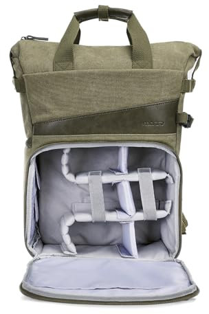 MOSISO Kamera Rucksack, DSLR/SLR/Spiegellos Kamera Tasche mit Stativ Halter&15-16 Zoll Laptop Abteil&PU Griff, Canvas Fotografie Rucksack Kompatibel mit Canon/Nikon/Sony, Olivgelb