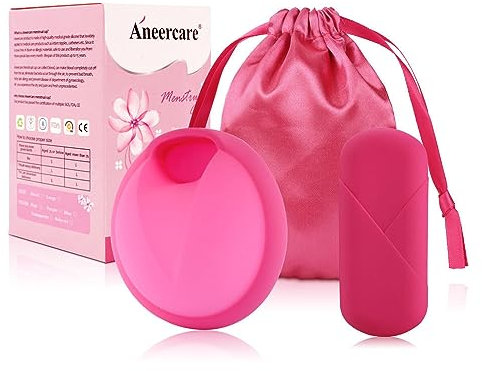 Menstruationsscheibe, Menstrual Disc, Wiederverwendbare Periodenscheibe, Menstruationstasse aus Silikon mit Silikonbox, Alternative zu Tampons (S-Pink, 1PCS)