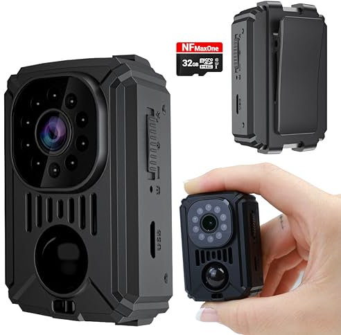 SECURITY TOYS Mini Cámara Espía Oculta, Funciona sin Internet, Camara Vigilancia HD con Visión Nocturna y Detección de Movimiento para Coche, 11 Horas de Batería, Spy CAM sin WiFi