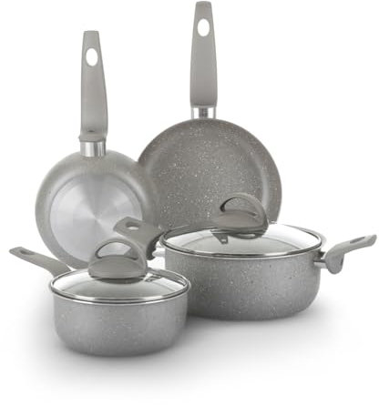 KASANOVA Juego de ollas para cocinas tradicionales, batería de cocina antiadherente, cocción saludable, rápida y uniforme (6 piezas)
