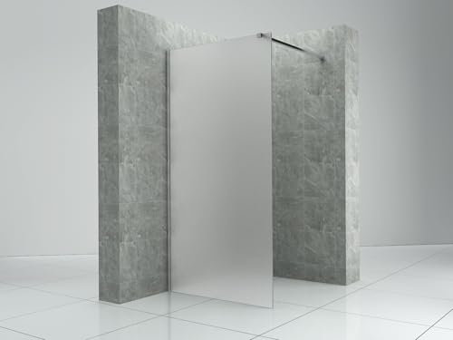 Duschabtrennung Glas 8 mm Duschwand Sicherheitsglas Milchglas, Querstange + Wandhalter:Chrome, Breite x Höhe:1400 x 2000 mm