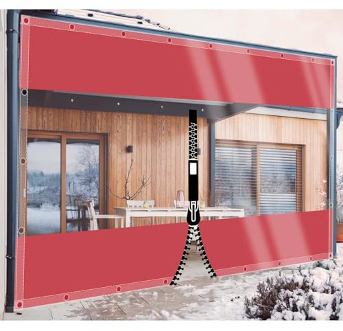 CAQXAQP Plane Transparent mit ösen 4mx4m Abdeckplane Wasserdicht Gartenmobel,0.5mm Regenplane Balkon Seitenplanen pavillon mit 1 Reißverschluss für Zeltplane Carport Terrasse