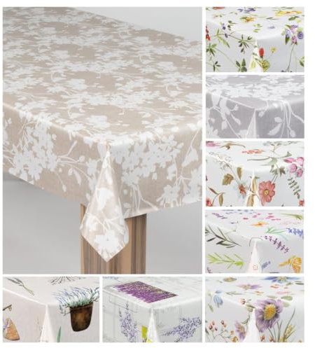 laro Wachstuch-Tischdecke Wachstischdecke Gartentischdecke, Muster:Blumenornament Beige Weiß, Größe:130x160