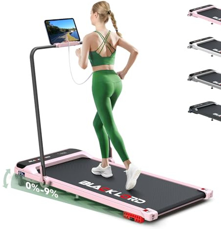 BLACK LORD Tappetino da passeggio maniglia, tapis roulant per ufficio domestico, 3,2 CV, pendenza 9%, 16 km/h, portatile, Bluetooth, controllo tramite braccialetto, ammortizzante, Corrimano, Rosa