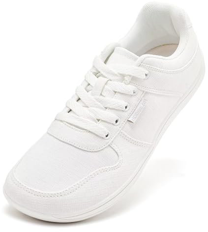 HOBIBEAR Zapatillas de Lona Unisex Zapatos Descalzos Anchos para Hombre Zapatillas de Moda para Mujer Zapatos Casuales clásicos Suela Zero Drop (Blanco EU 46)
