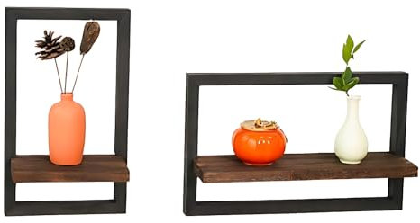 aichilra Set mit 2 Wandregalen, Rustikales Schweberegal, Holz Hängeregale für die Wand Deko, Quadratische Bücherregal Wand, für Schlafzimmer, Wohnzimmer, Küche, Schwarz