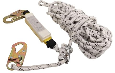 Línea de Protección contra Caídas Absorbente, Poliéster de Alta Resistencia Absorbedor de Energía Cuerda de Protección contra Caídas Agarrador de Cuerda Ajustable Ganchos de