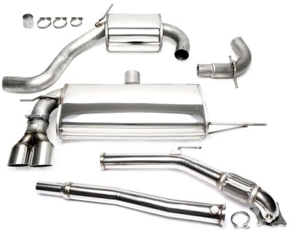 TA Technix Duplex Sportauspuffanlage aus Edelstahl mit Endrohr 2x80mm rund scharf inkl. 3 Zoll / 76mm Downpipe, Downpipe ohne TÜV Gutachten/Edelstahlanlage mit EG Zulassung, Art.-Nr. 33VW004