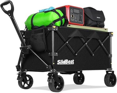 Carro de Transporte Plegable Todo Terreno para Jardín, Playa, Compras y Camping – Sistema de Doble Freno, Carga Máxima 120KG, Mango Ajustable en Altura, Estructura Desmontable y Lavable a Máquina, XL