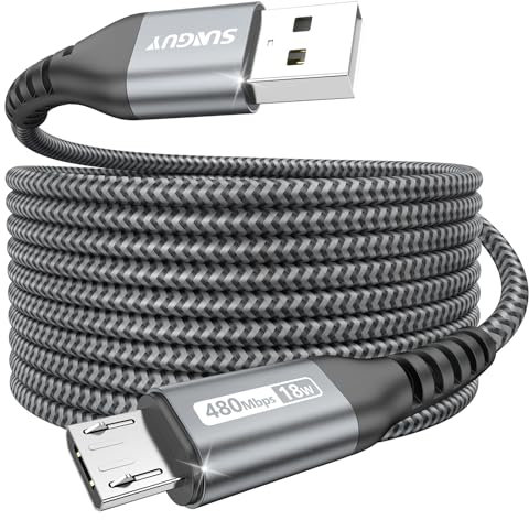 SUNGUY Cable micro USB de 5 m, cable de carga micro USB y cable de datos para Galaxy S7/S6 Edge, Moto G5 Plus, Huawei P0 Lite, Xperia Z5, Kindle Fire, Power Bank, auriculares