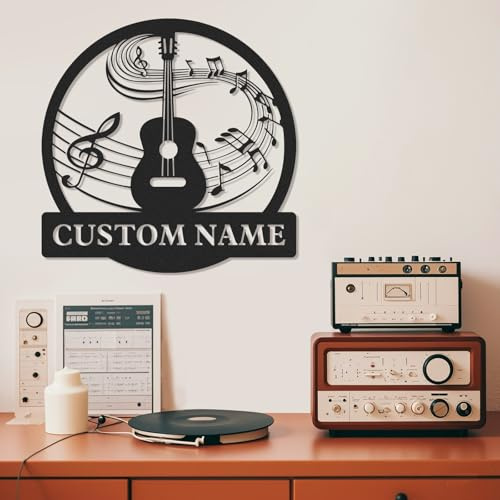 Personalisierte Musiknoten Metallschild, Musik Kunst Wanddeko, Individuelles Metallschild mit Gitarren-Design, Vintage Musikalisches Noten Dekor für Schlafzimmer, Geschenke für Musikliebhaber