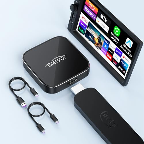 Car TV Mate Max con Wireless CarPlay e Android Auto Adapter, Fire TV Stick Converter per auto, 3 in 1 HD HDMl Multimedia Adapter Cast Video/gioco per auto per CarPlay cablato e la maggior parte dei