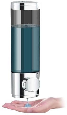 300mL Soap Dispenser,No Drill Shampoo Dispenser Set Wall Mounted for Bathroom,Single Chamber Simple Human Plastic Body Wash Shower Gel Shampoo Conditioner Container (Silver)