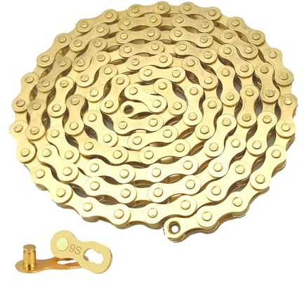 QitinDasen 9 Fach Fahrradkette, 1/2 X 11/128 Inch 116 Glieder Fahrrad Kette, mit 9 Fach Fahrrad Kettenverbinder (Gold)