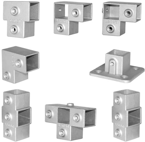 YAKUFAST Conector de tubo cuadrado de 20 x 20 mm, codo con hebilla, tapón de tubo, brida con hebilla fija, junta de conexión de tubo cuadrado de acero(20x20mm-3tong)