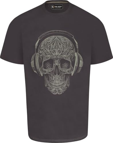 Kam Jeanswear Mens Crackle Skull Graphic Print SS T-Shirt - Grey - 3XL