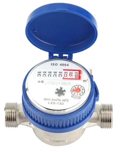 1/2 Zoll Wasserzähler, 15mm Geeicht Gartenwasserzähler, Kaltwasser Zapfhahnzähler mit Armaturen Schutzhülle für Haushalte Gärten