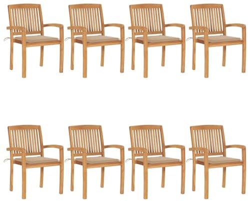 KTHLBRH Set mit 2 stapelbaren Gartenstühlen aus Teakholz mit Kissen, Stühle für den Innen- und Außenbereich mit Lamellenmuster, langlebiges und wetterfestes Holz für Esszimmer,