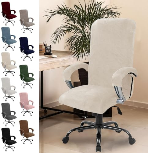 Chingcoo Samt Bürostuhl Bezug, Bürostuhl Überzug mit Armlehne, Sitzbezug Hohe Lehne Sitzbezug, Gaming Stuhl, Stuhlhussen Bezug Sessel Überzug, Elastische Hussen (Beige)