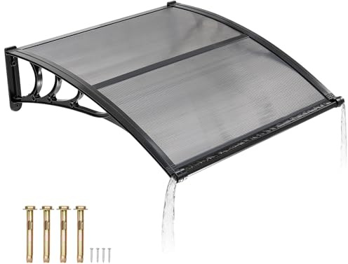 VEVOR Toldo para Puertas y Ventanas con Drenaje 101,7x96,5 cm, Tejadillo de Protección para Entrada con Soporte de ABS, Protección contra Lluvia, Nieve, Sol, Toldo de Policarbonato para Porche, Gris