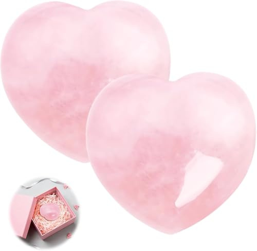 2 Stk Rosenquarz Herz 4x4x2cm Heilkristalle Rosa Kristalle Stein Massage | Taschensteine Worry Stone Reiki, Edelstein Palm Sorgen, Meditation Stress Abbauen, Ängste lindern Deko Heilstein