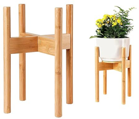Rylae Soporte para Plantas de Madera Ajustable, Estantería para Macetas de Pie, Base para Macetas Resistente Diseño Cruz, Decoración Moderna para Salón, Balcón y Esquina (Bambú, Grande)