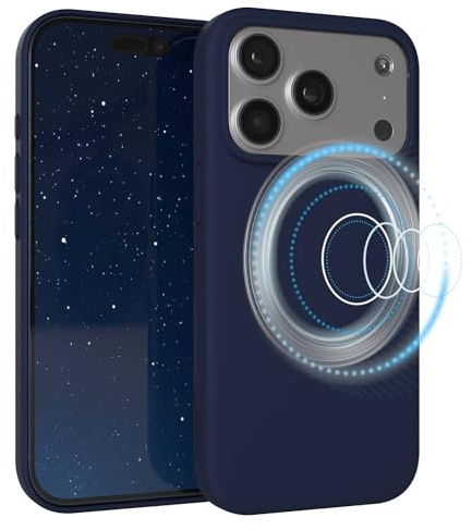EAZY CASE Magnetische Silikon Hülle für iPhone 17 Pro - MagSafe-kompatibel, Premium-Liquid-Silikon, Stoßfest, Kameraschutz, Mikrofaser-Innenfutter, Slim Cover Handyhülle Bumper - Nacht Blau