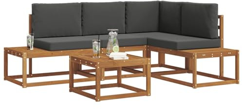 vidaXL 5 STK. Outdoor-Sofagarnitur Massives Akazienholz und Polyester