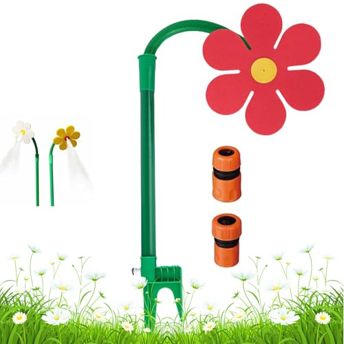 Crazy Daisy Sprinkler for Yard Watering and Kids Playing, 360° Drehbarer, Tanzender Blumen-Wassersprenger, Beweglich – Idealer Spielspaß für Den Garten (Rot)
