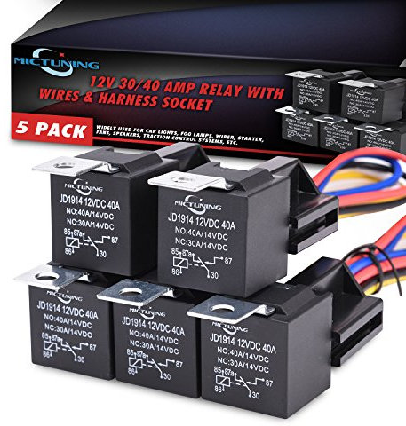 MICTUNING Relay Harness,Car Wiring Relays 30/40A SPDT Relay 12V 5-Prong Harness Socket with Color-labeled Wires,Waterproof Automotive Relay for Car Truck Van Motorcycle Boat (5 Pieces)