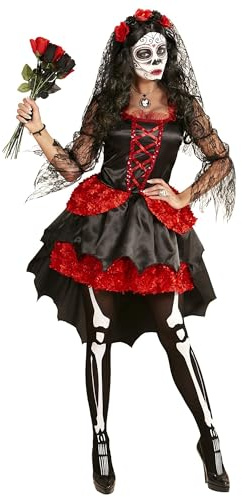 W WIDMANN MILANO Party Fashion - Kostüm Dia de los Muertos Braut | Kleid mit Schleier und Blumenkranz im Tag der Toten Look für Halloween, Karneval, Mottoparty