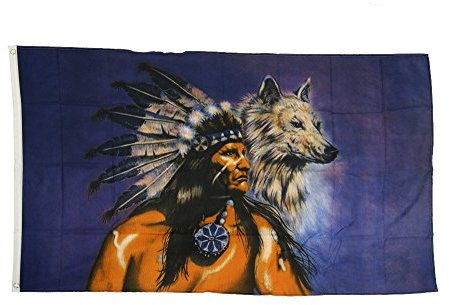 Flaggenfritze Fahne/Flagge Indianer Wolf + gratis Sticker