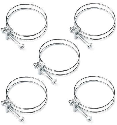 POWERTEC 70197 2-1/2 Inch Double Wire Hose Clamp with Bolt, Adjustable Hose Clamps for Dust Collector, Dust Collection Hose and Dryer Vent Hose, Pipe Clamp, Worm Gear Clamp, 5 Pack (Color May Vary)