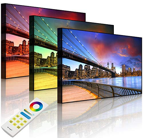 Lightbox-Multicolor | LED Leinwandbild | Brooklyn Bridge Park New York | 60x40 cm | Front Lighted