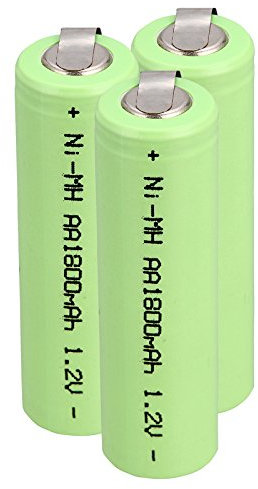 Ni-MH Rechageable Batteries,AA Battery 1.2V 1800 mAh Pre Charged Double A Battery with Solder Tabs for Solar Lights, Police Scanner, Radio, Flashlight, Cordless Phone (Pack of 3)