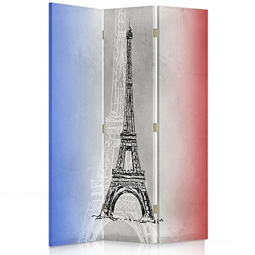 Feeby Frames. Raumteiler, Ggedruckten auf Canvas, Leinwand Wandschirme, dekorative Trennwand, Paravent einseitig, 3 teilig (110x150 cm), Viva LA France, Eiffelturm, Flagge, MODERN,