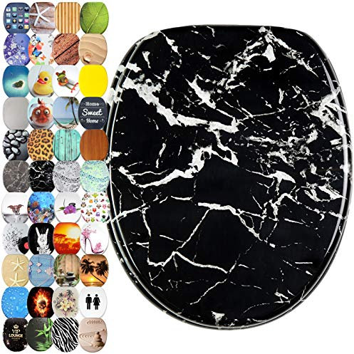 Sanilo Tapa de inodoro con cierre suave, gran selección de atractivos asientos para WC y duradera de madera (Mármol negro)