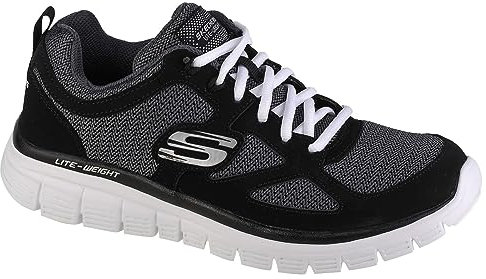 Skechers Men's Burns Agoura Sneaker, Black Leather/ Mesh/ White Trim, 11 UK