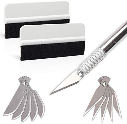 EHDIS Vinyl Film Installations Kits: Mini Soft Wickel Tönungs Rakel, Handwerks Messer mit 5 Stück gerade und 5 Stück gekrümmte Kanten Ersatzklingen