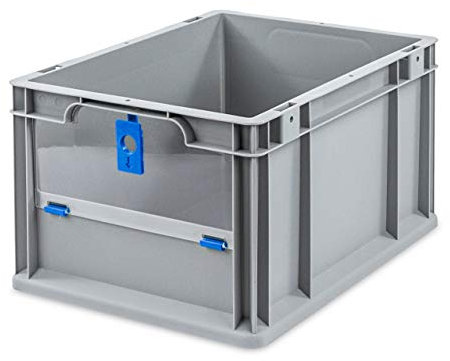 aidB Eurobox NextGen Insight Cover blau, 400x300x220 mm, Cover niedrig, robuste Regalbox mit Entnahmeöffnung, stapelbare Kunststoffkiste, ideal für die Industrie, 1 St