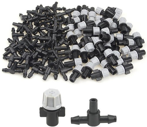BGTXINGI 100PCS(50Pairs) Garden Irrigation Kit Adjustable Misting Drippers Atomizing Connect with Tee Connector Round Emitter Drip System for Flower Pot Vegetable Garden Lawn Water Irrigation Drip Kit