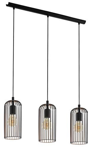 EGLO Pendelleuchte Roccamena, 3 flammige Vintage Pendellampe, Retro Hängelampe aus Metall in Schwarz und Kupfer, Fassung: E27