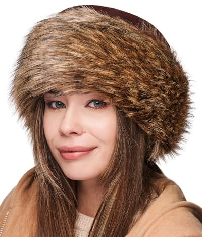 Futrzane Classic Mütze mit Fellrand - Pelzmütze Damen - Fell Pelz Russenmütze (M, Braun - Bronze Classic)