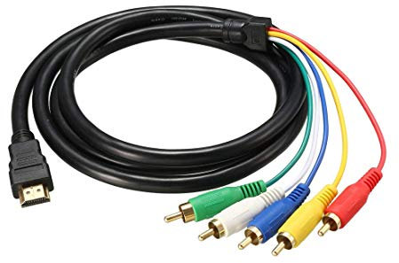 N/A HDMI a 5 RCA Cable macho a audio Video AV Conversion Line Cord Adapter Transmitter para HDTV DVD HD 1080P 1.5m Black