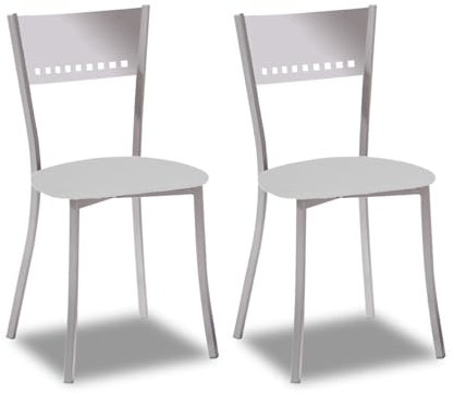2 Sillas metálicas con respaldo de escalera y asiento tapizado - Estructura color aluminio - Asiento en Polipiel gris