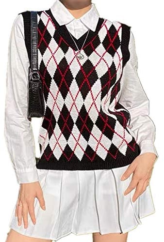 Hyipels Pullover Weste Frauen Kabel Oversized Gestrickt Ärmellos V-Ausschnitt Casual Pullover Tank Top