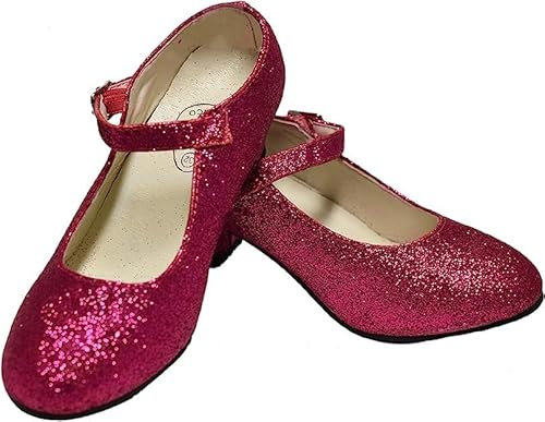 Dysmad Costumizate! Zapatos de Baile Flamenco con Diferentes Tallas Desde niña a Mujer. Color Fucsia con Purpurina .Talla 26