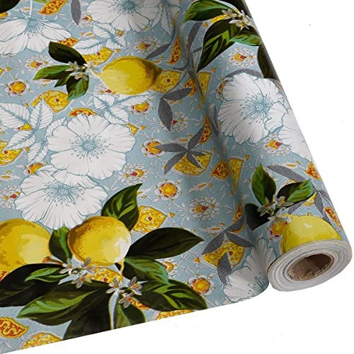 DéVa Wachstuchtischdecke mediterrane Zitronen blau in 1,4m Breite (Meterware) - PVC Wachstuch - Outdoor und Indoor Tischdecke
