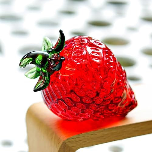 Generic Kristall-Rote Erdbeere, Sammlerstück, Kunst, Miniatur-Ornament, Tischplatte, Schreibtisch, Briefbeschwerer, Heimdekoration (Glasblätter)