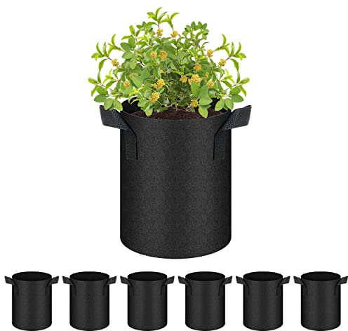 HealSmart 6er-Pack 1 Gallon Vlies-Pflanzbeutel, Belüftungsstofftöpfe mit Griffen, geeignet für Gartenfrüchte, Gemüse und Blumen, Schwarz